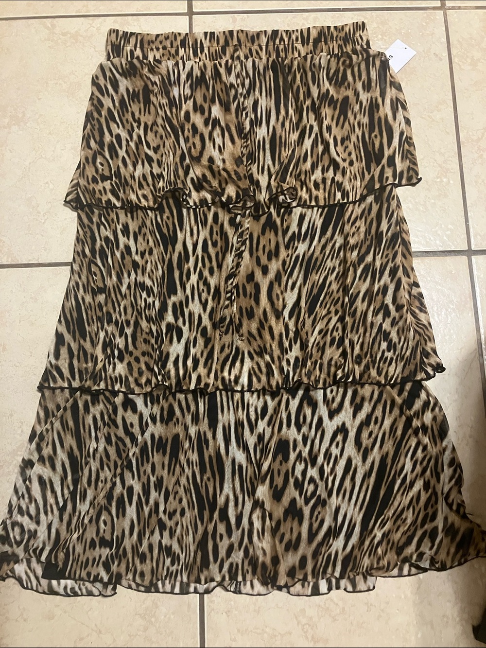 Enfocus Studio Leopard-Print Tiered Midi Skirt in Brown and Black